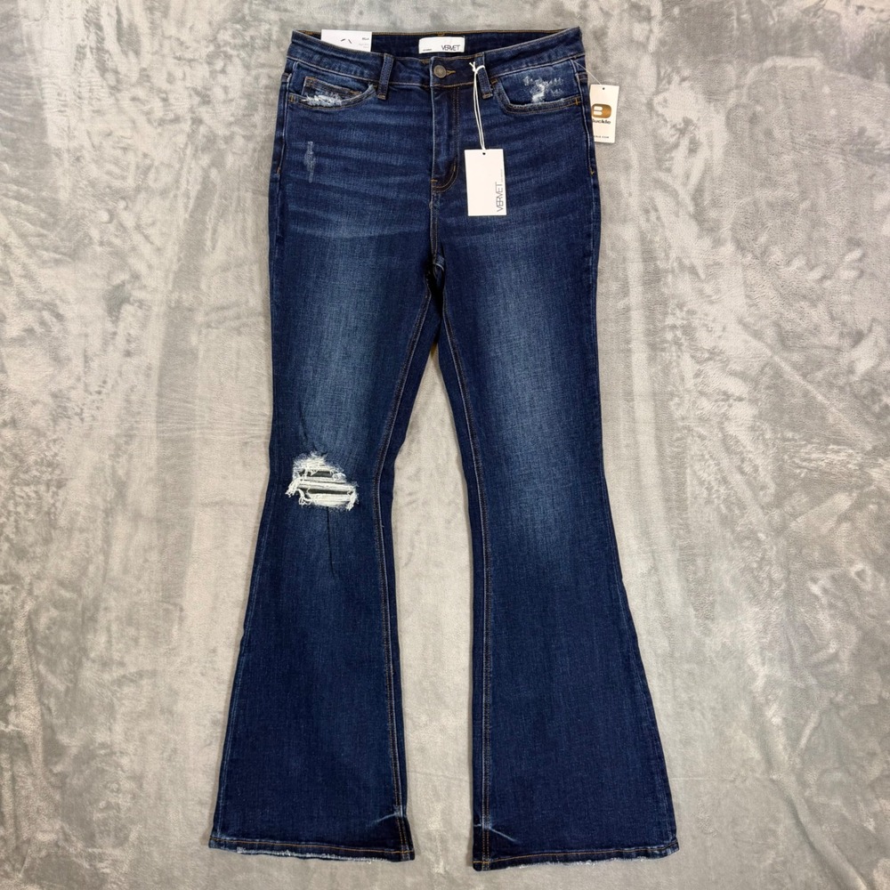 New Vervet Bella High Rise Flare Jeans Womens Size 29 Dark Wash Blue Denim